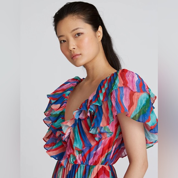 AMUR Luisa Pleated Striped Midi Dress size 2 - Picture 7 of 16